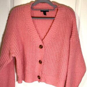 Streetwear Society Women's Pink Cropped Knit Cardigan Oversized Chunky Size XS